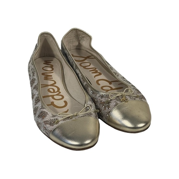 Sam Edelman Sara Gold Toe Glitter Leopard Slip On Ballet Flats Sz 10 - Picture 1 of 13